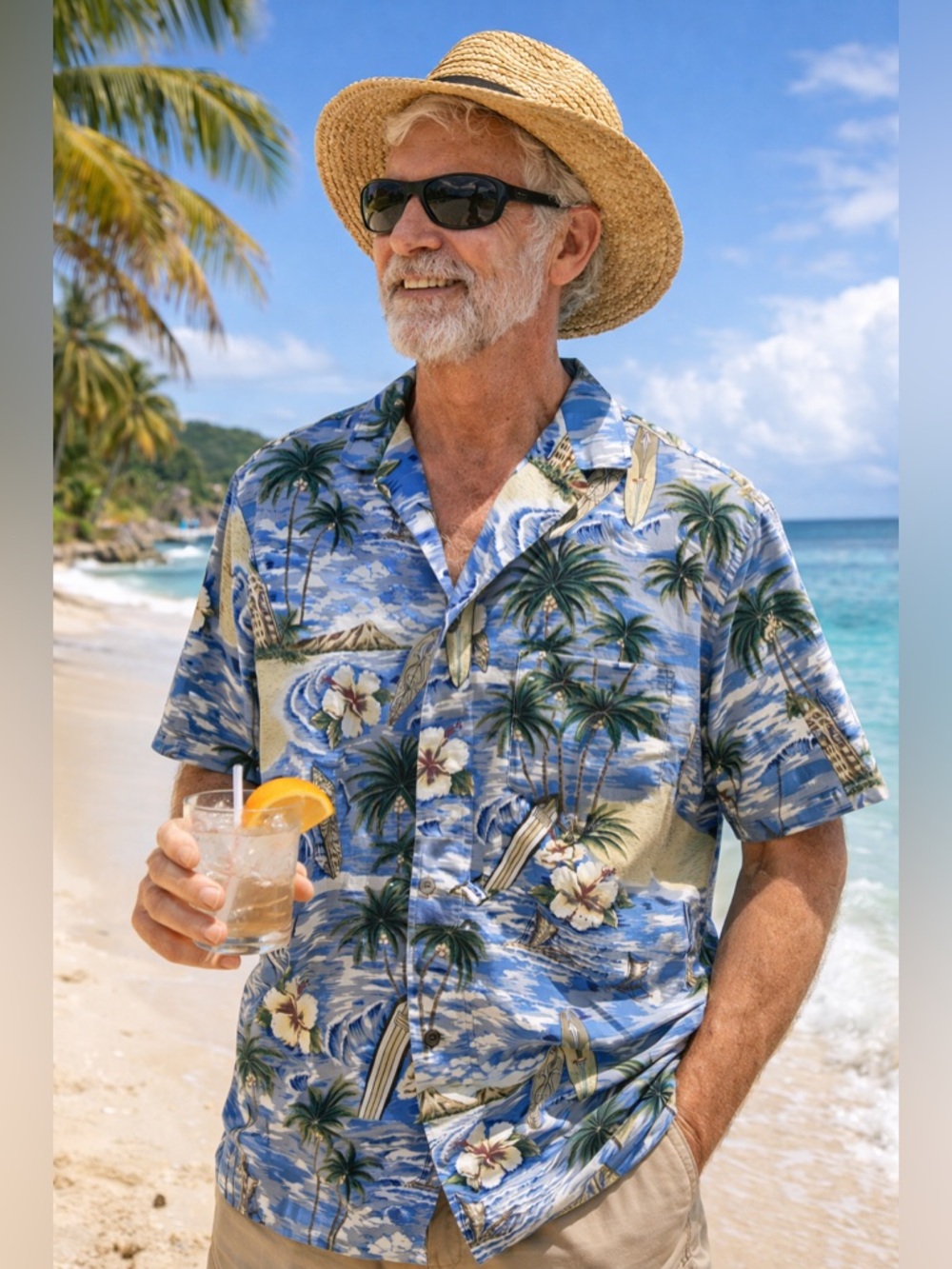 Vintage Royal Creation Blue Hawaiian Floral Short-Sleeve Button-Down Shirt
